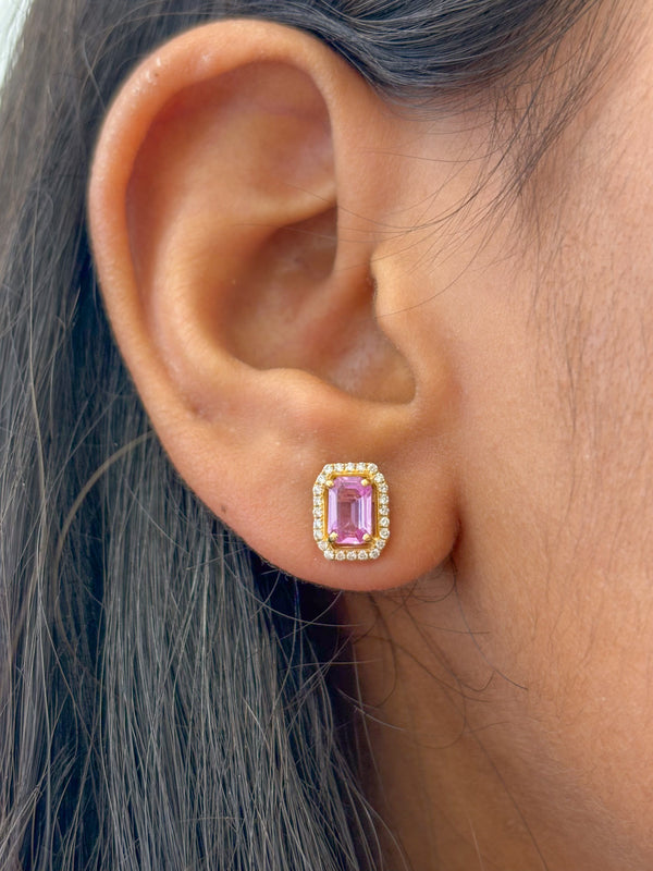 Pink Sapphire Diamond Earrings