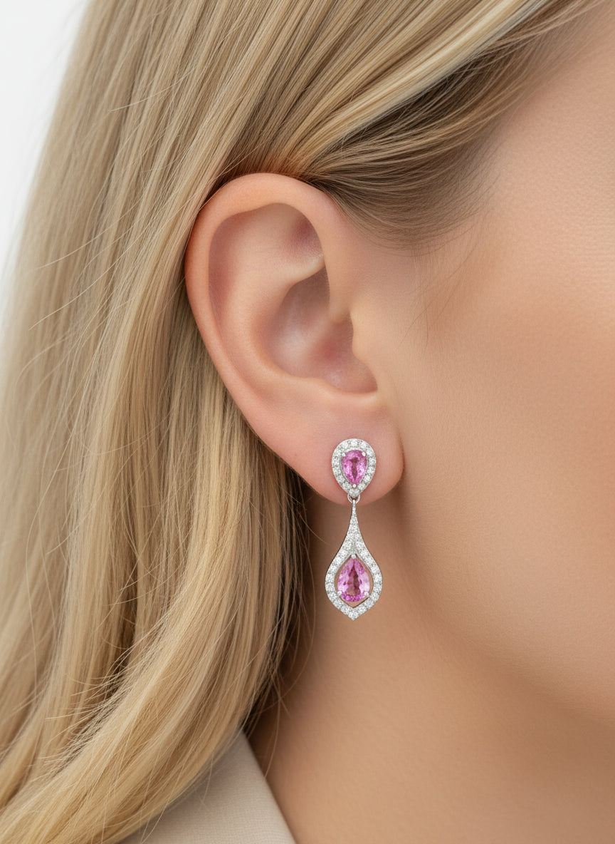 Pink Sapphire Diamond Earring