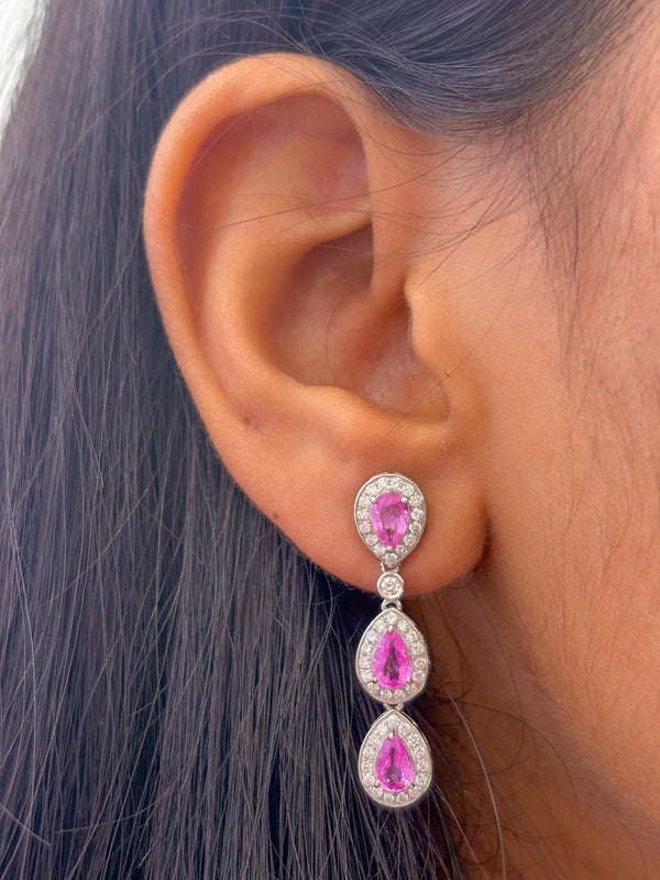 Pink Sapphire Diamond Earrings
