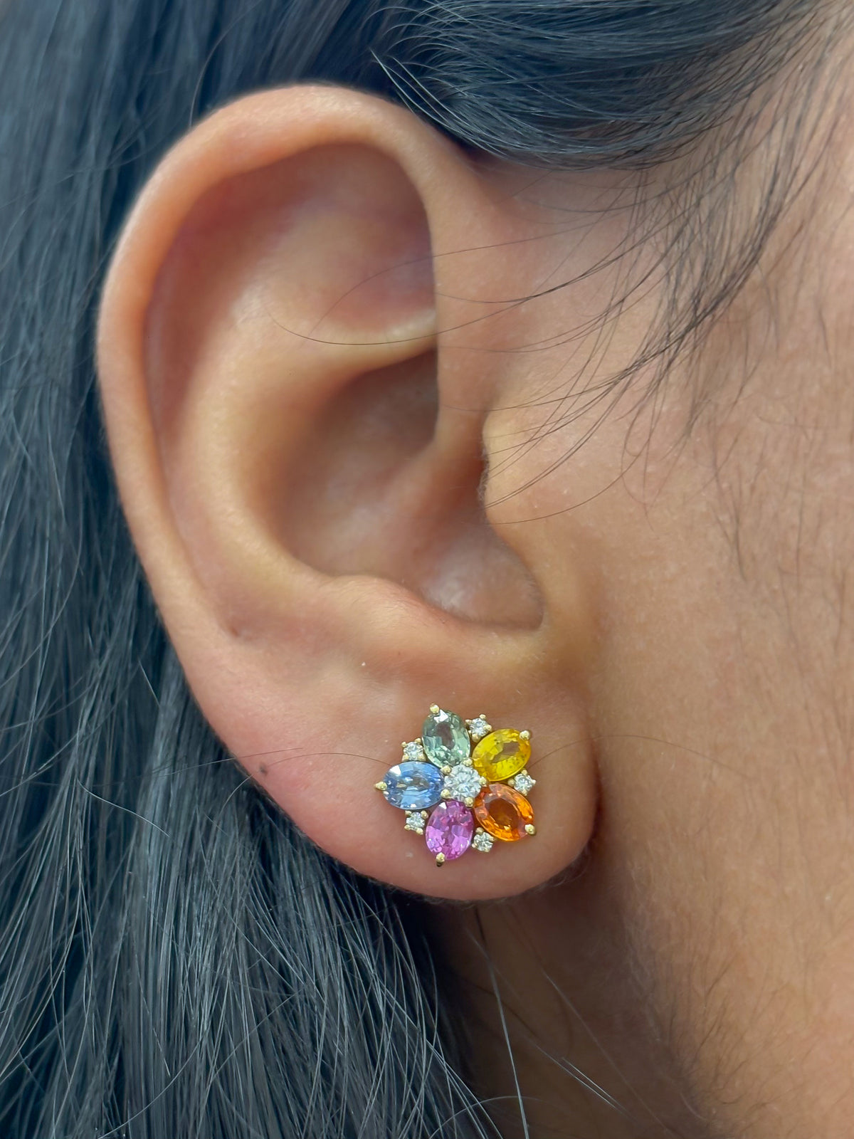 Rainbow Sapphire Diamond Earring