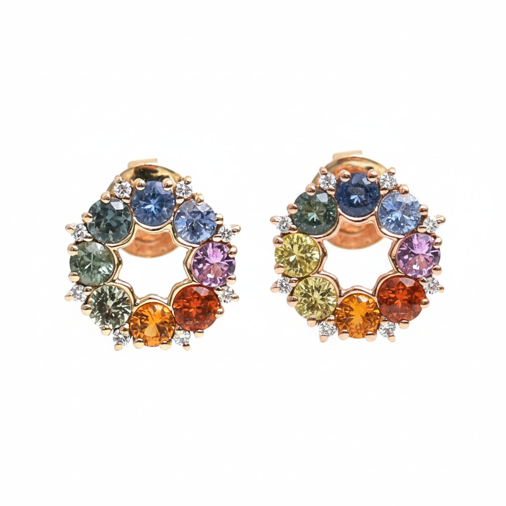 Rainbow Sapphire Diamond Earring