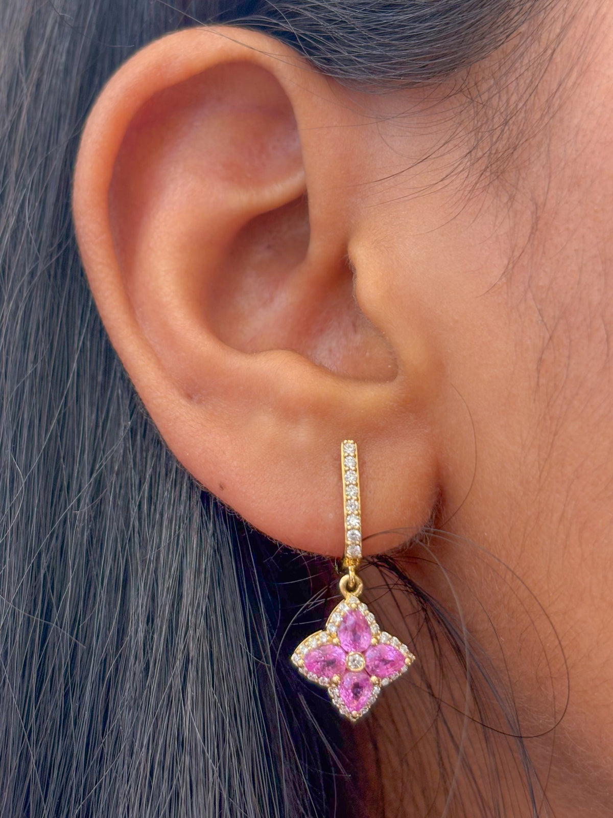 Pink Sapphire Diamond Earring