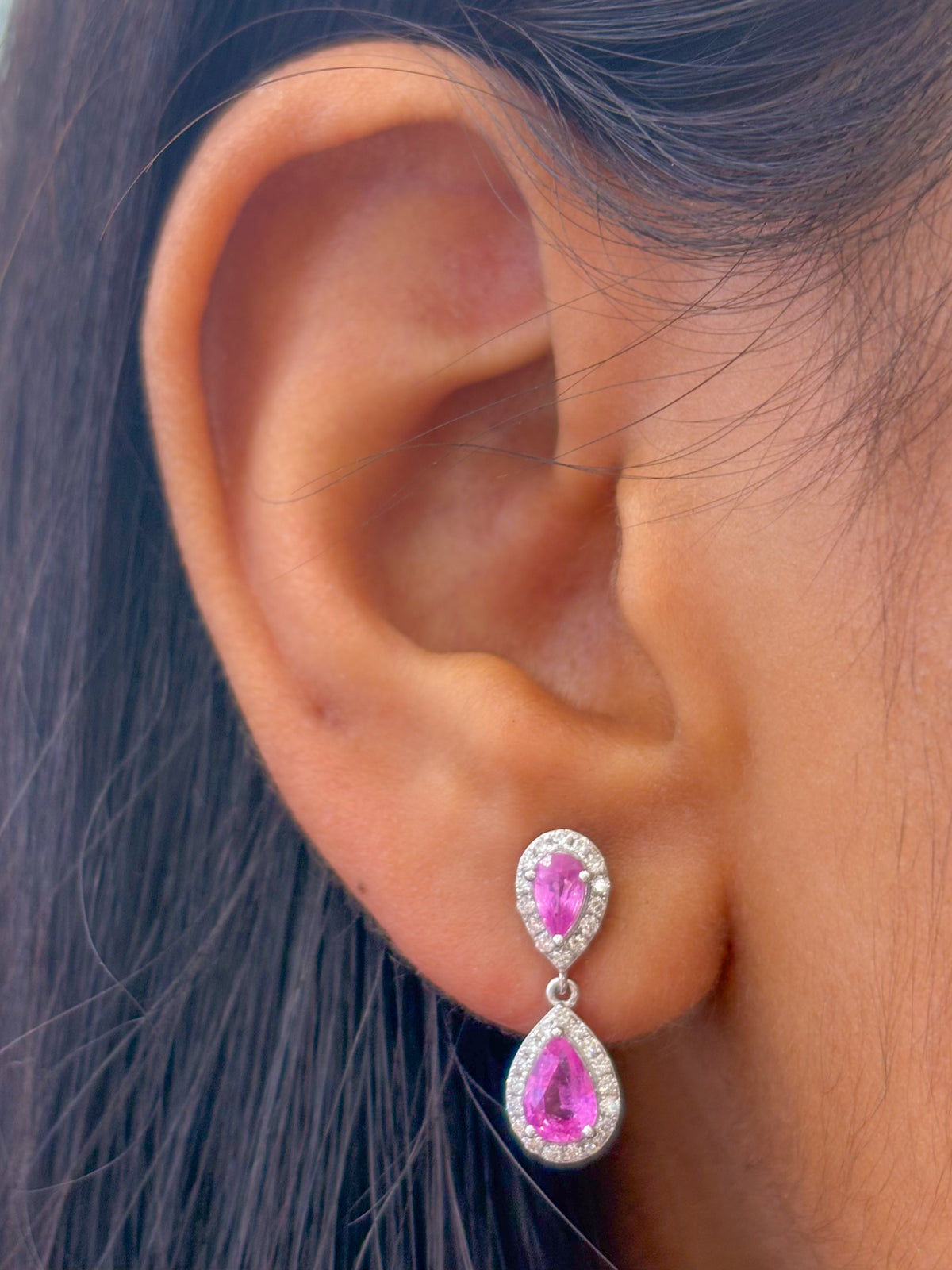 Pink Sapphire Diamond Earrings