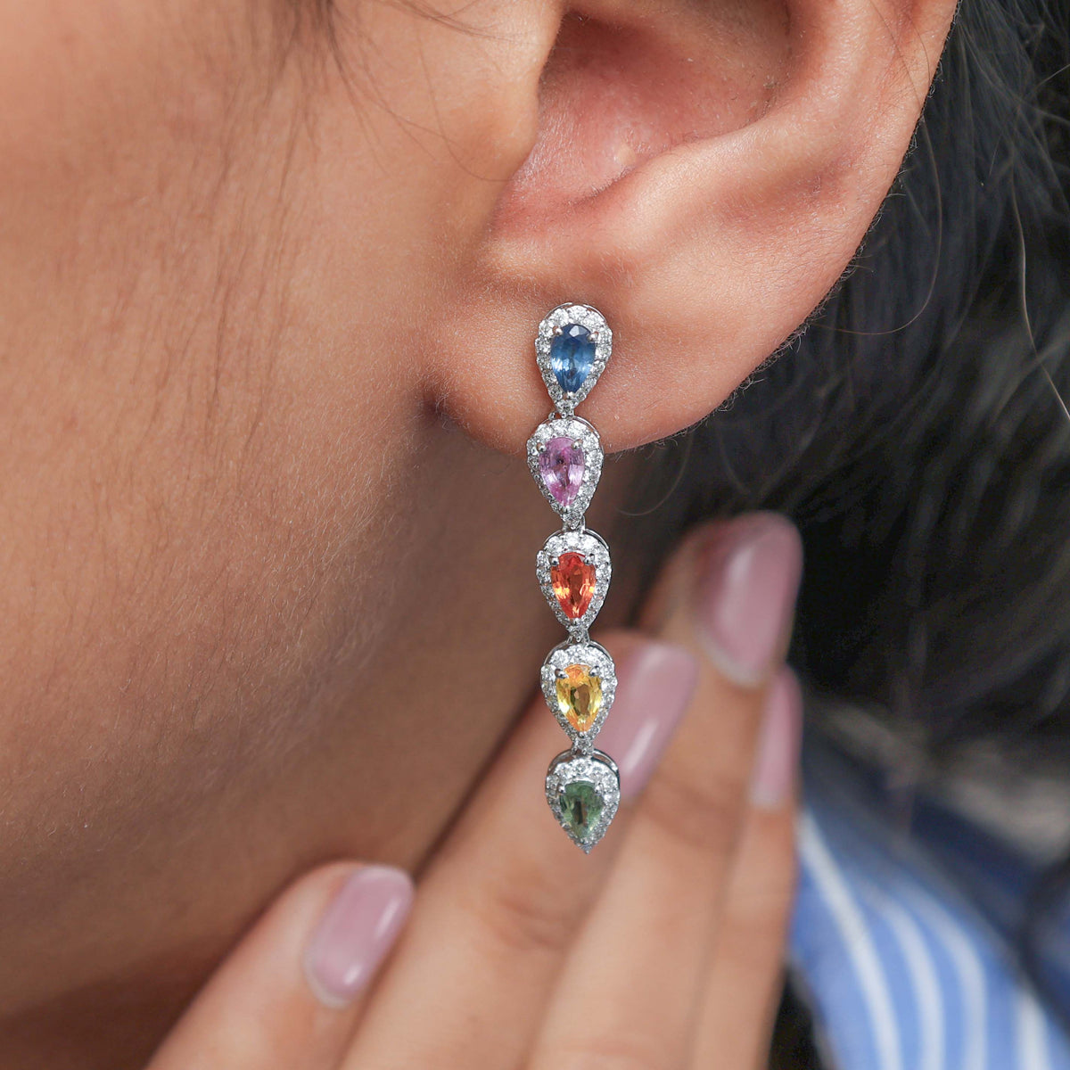 Rainbow Sapphire Diamond Earrings