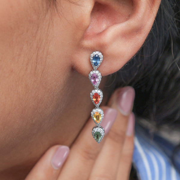 Rainbow Sapphire Diamond Earrings