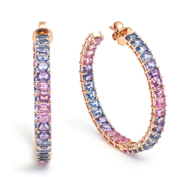 Blue Purple Pink Sapphire Emerald Cut Earrings