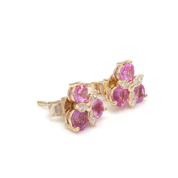 Pink Sapphire Round With Diamond Studs Earring