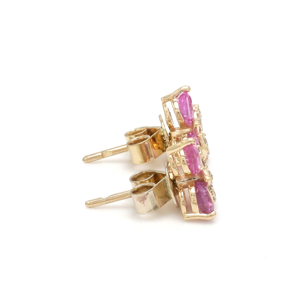 Pink Sapphire Round With Diamond Studs Earring