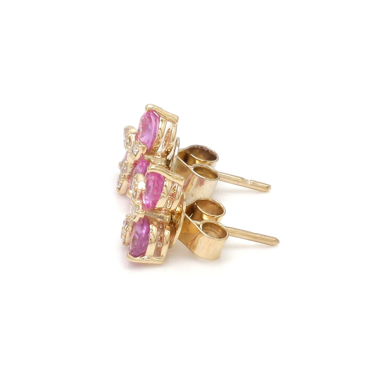 Pink Sapphire Round With Diamond Studs Earring