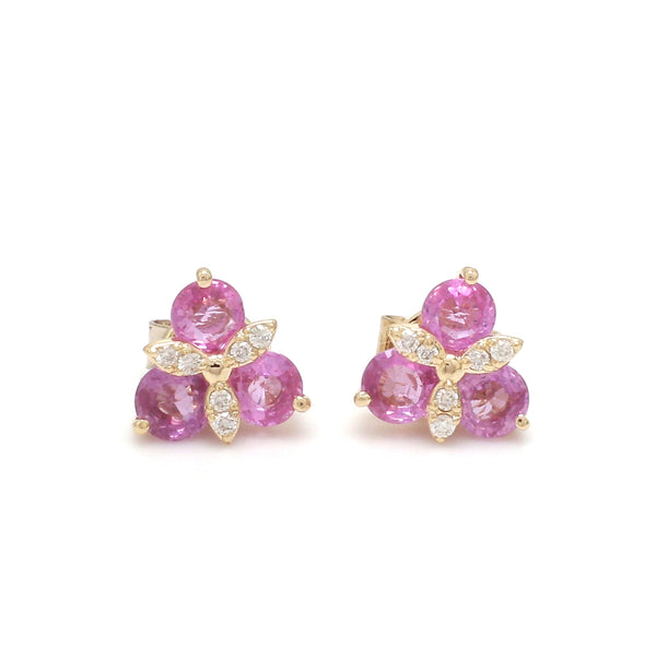 Pink Sapphire Round With Diamond Studs Earring