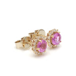 Pink Sapphire Round With Diamond Studs Earring