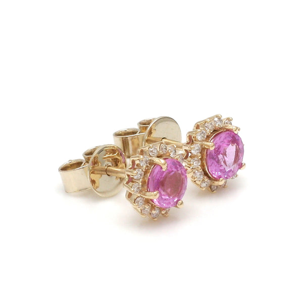 Pink Sapphire Round With Diamond Studs Earring