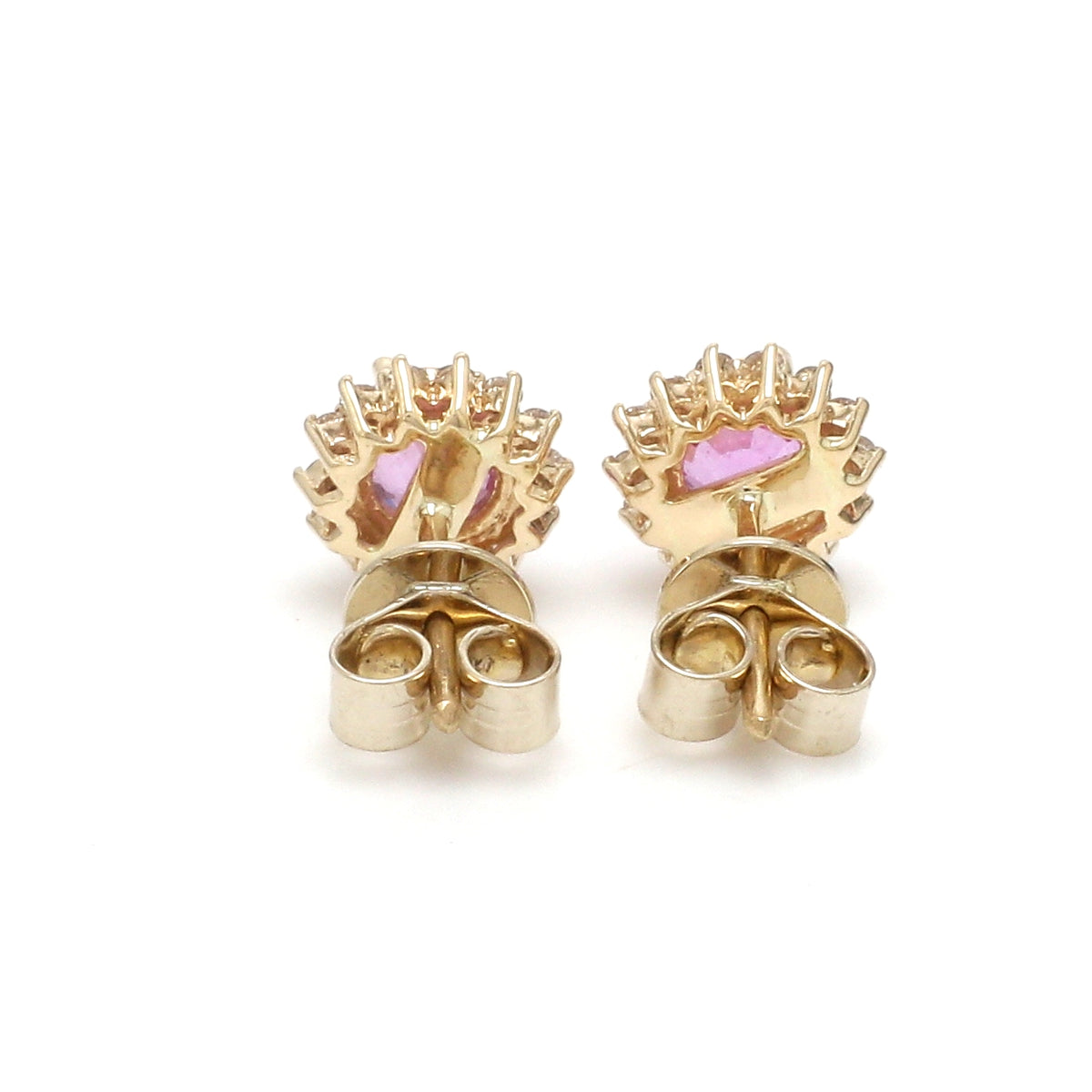 Pink Sapphire Round With Diamond Studs Earring
