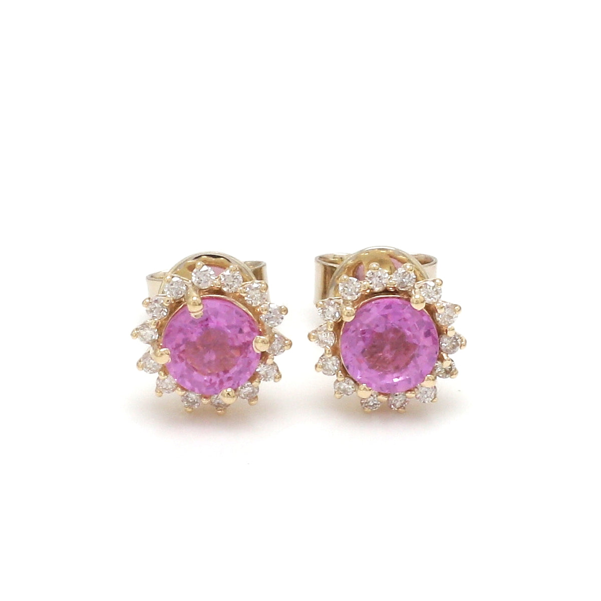 Pink Sapphire Round With Diamond Studs Earring
