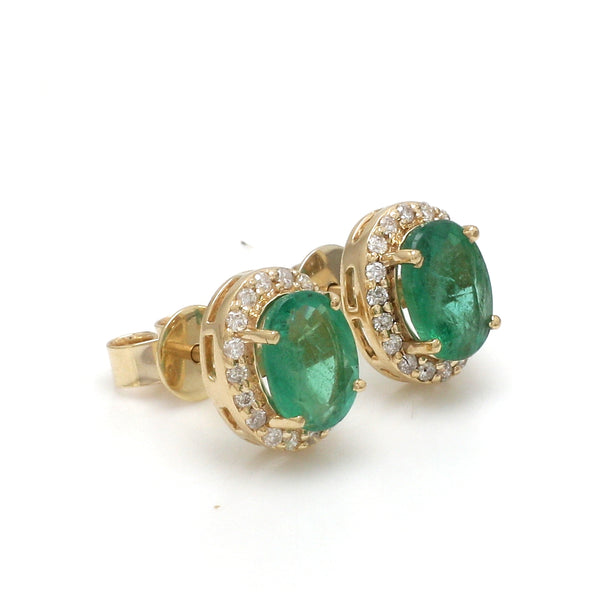 Emerald Oval With Round Diamond Earring