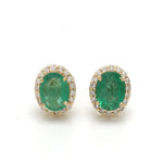 Emerald Oval With Round Diamond Earring
