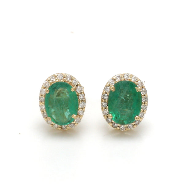Emerald Oval With Round Diamond Earring