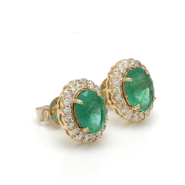 Emerald Oval With Diamond Studs Earring