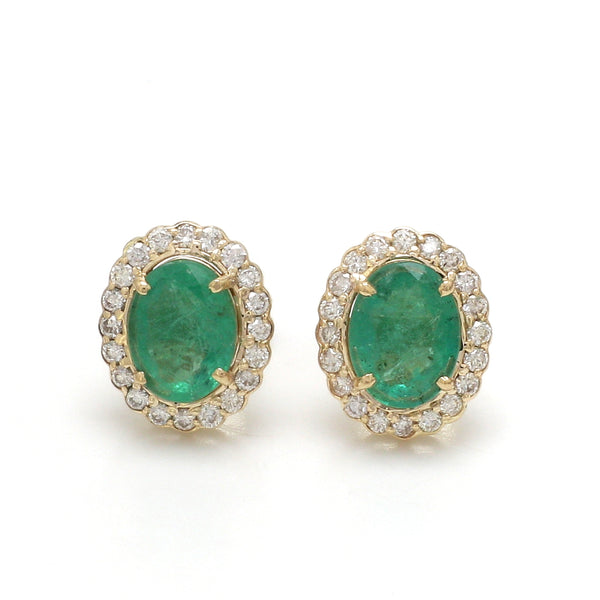 Emerald Oval With Diamond Studs Earring