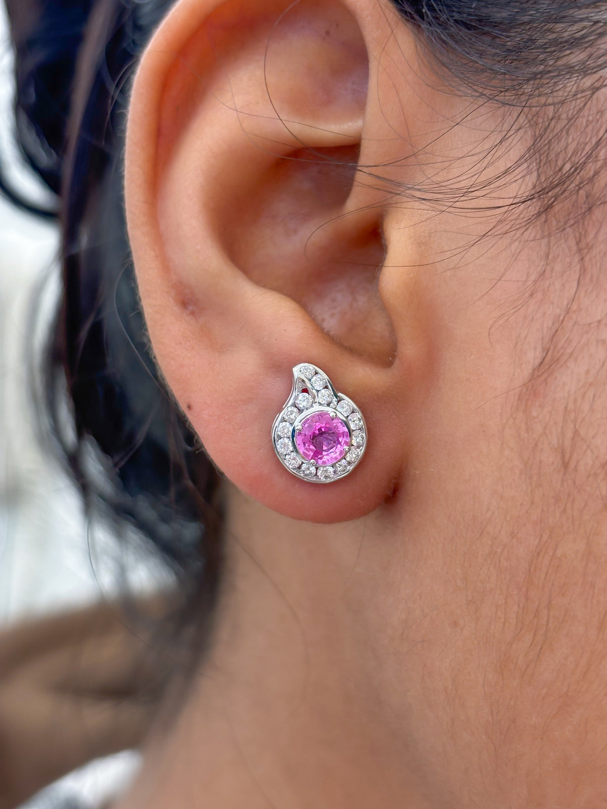 Pink Sapphire Diamond Earrings