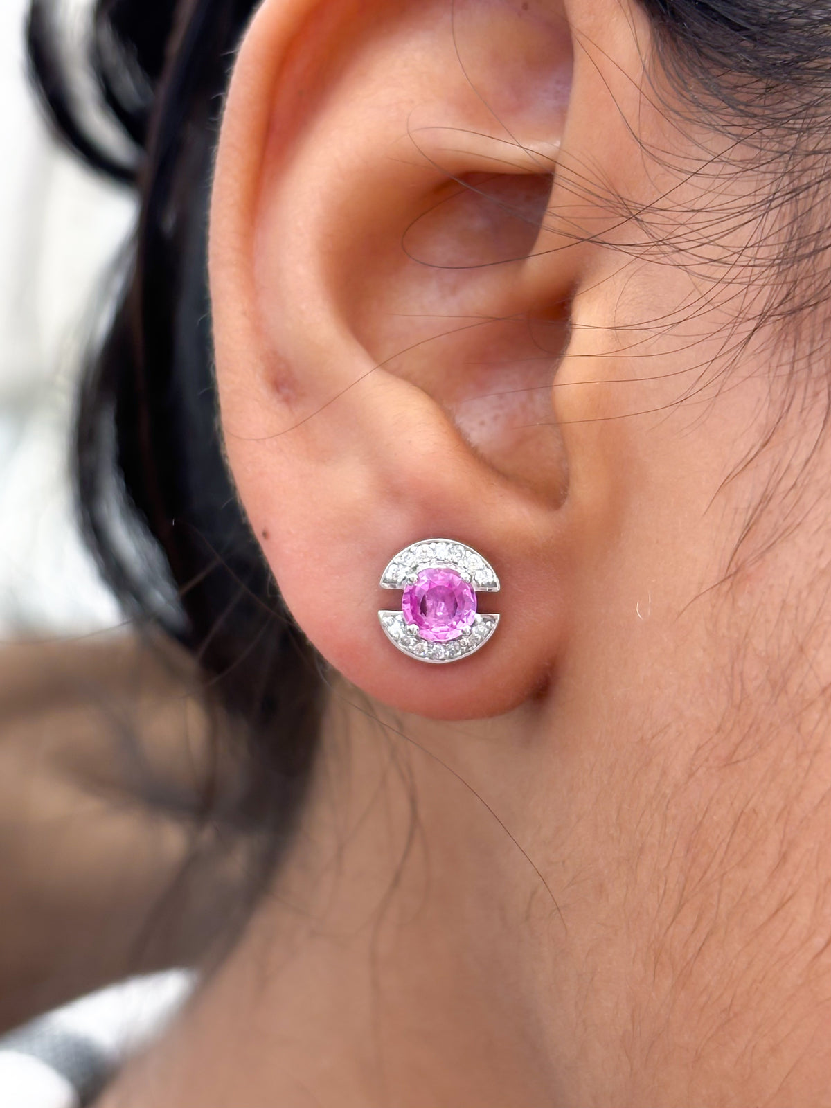 Pink Sapphire Diamond Earrings