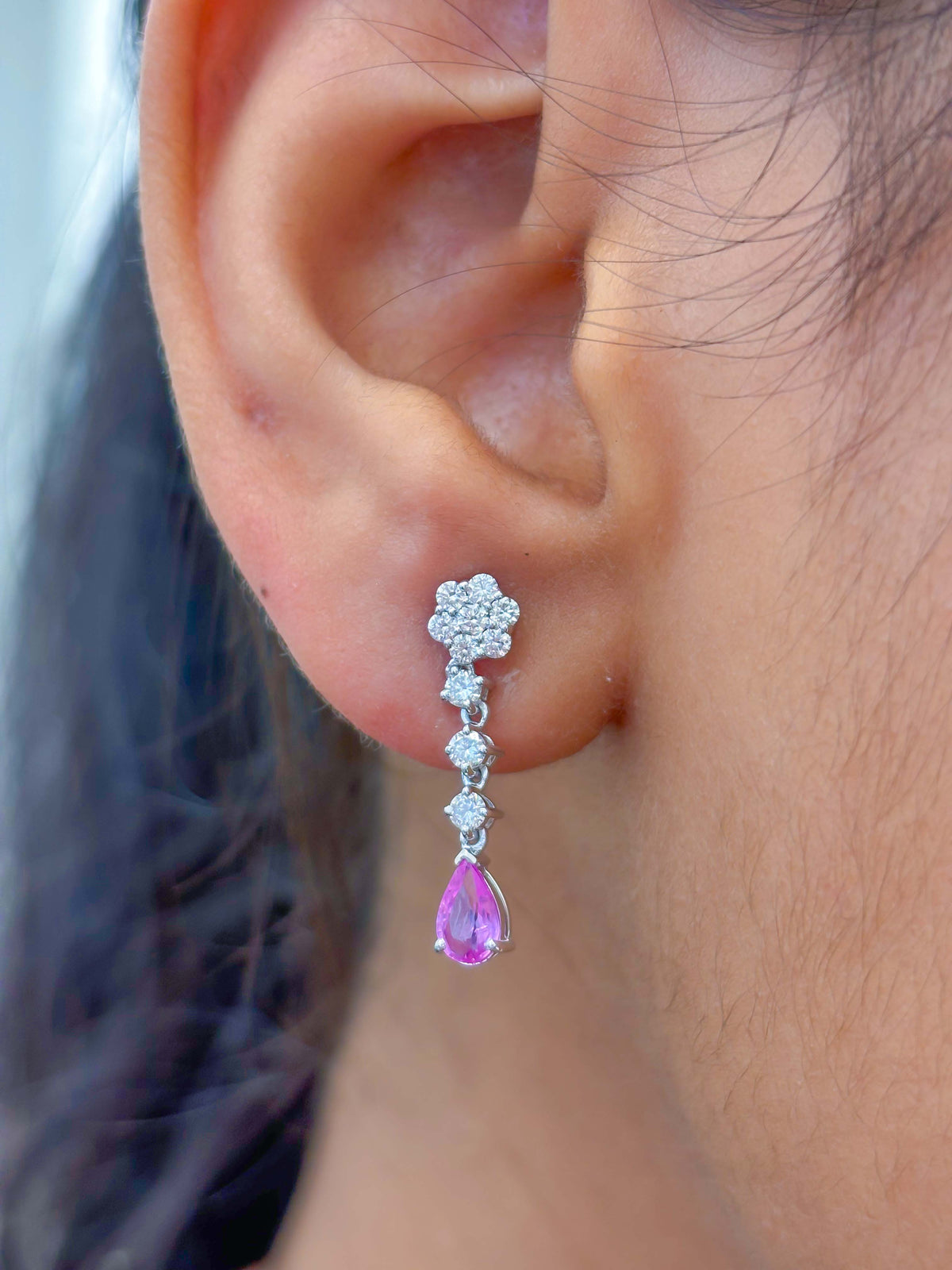Pink Sapphire Diamond Earrings
