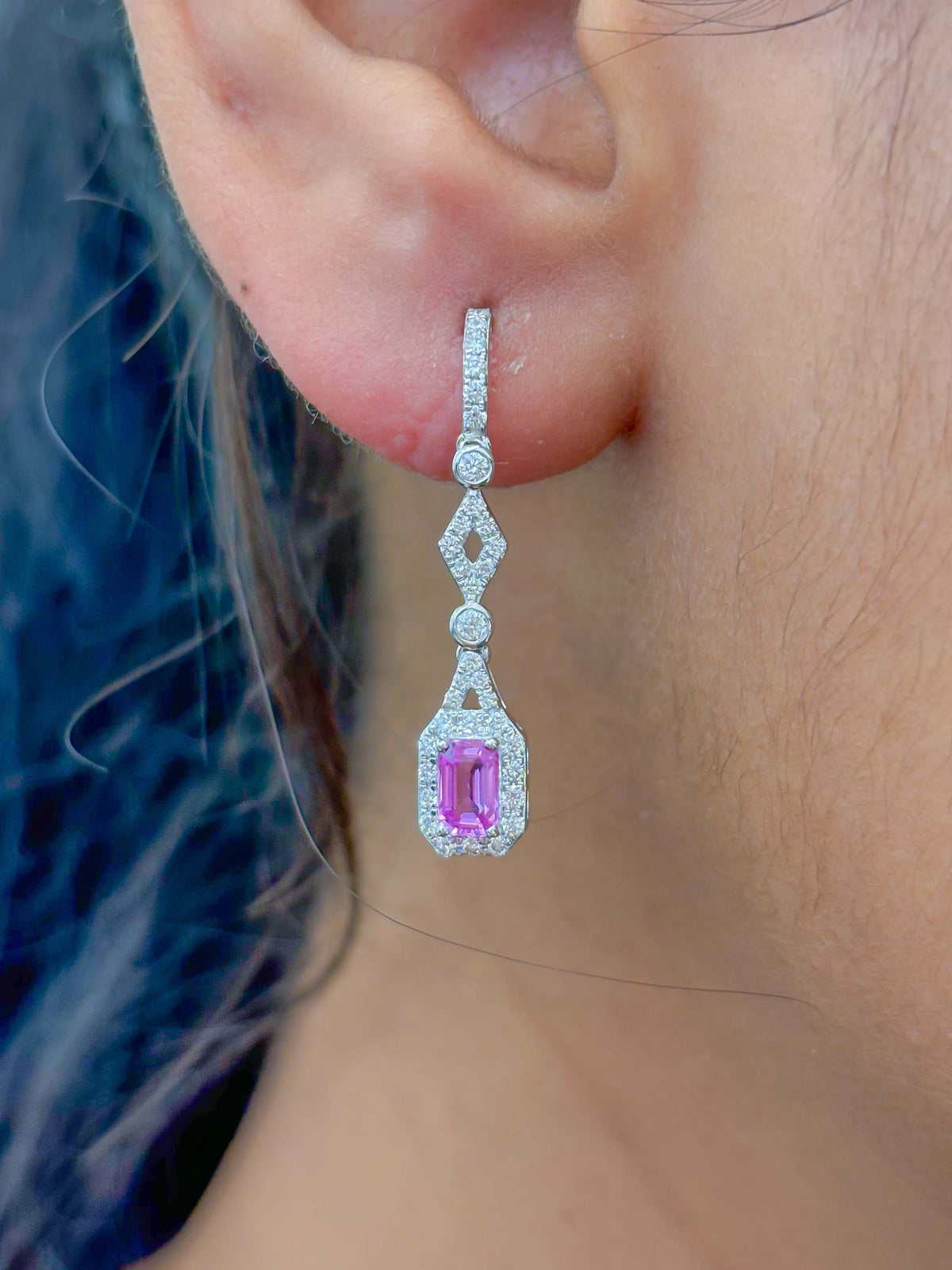 Pink Sapphire Diamond Earrings