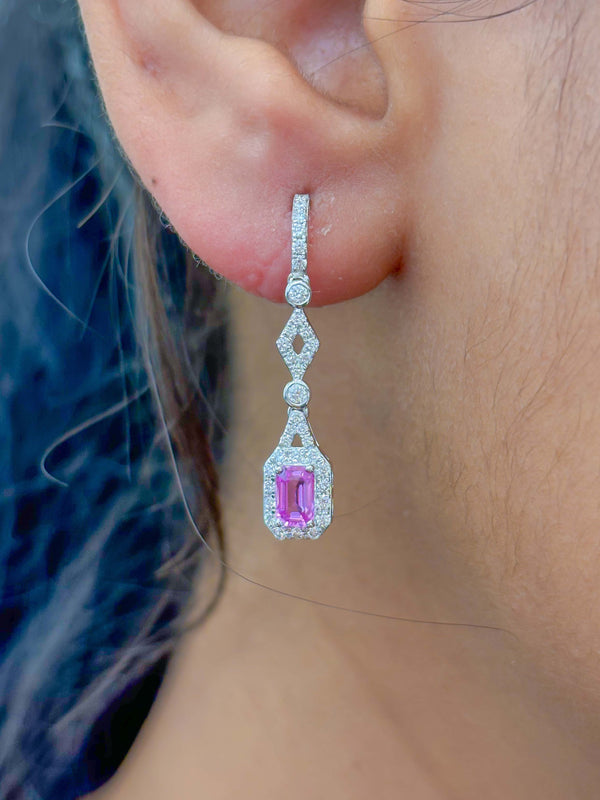 Pink Sapphire Diamond Earrings