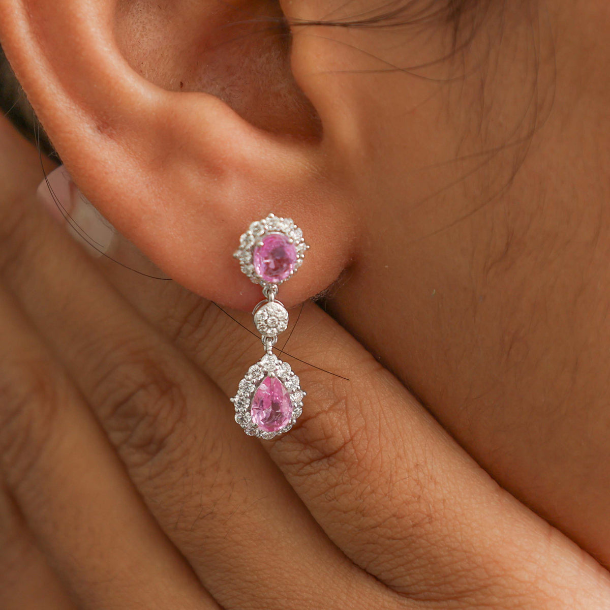 Pink Sapphire Diamond Earrings