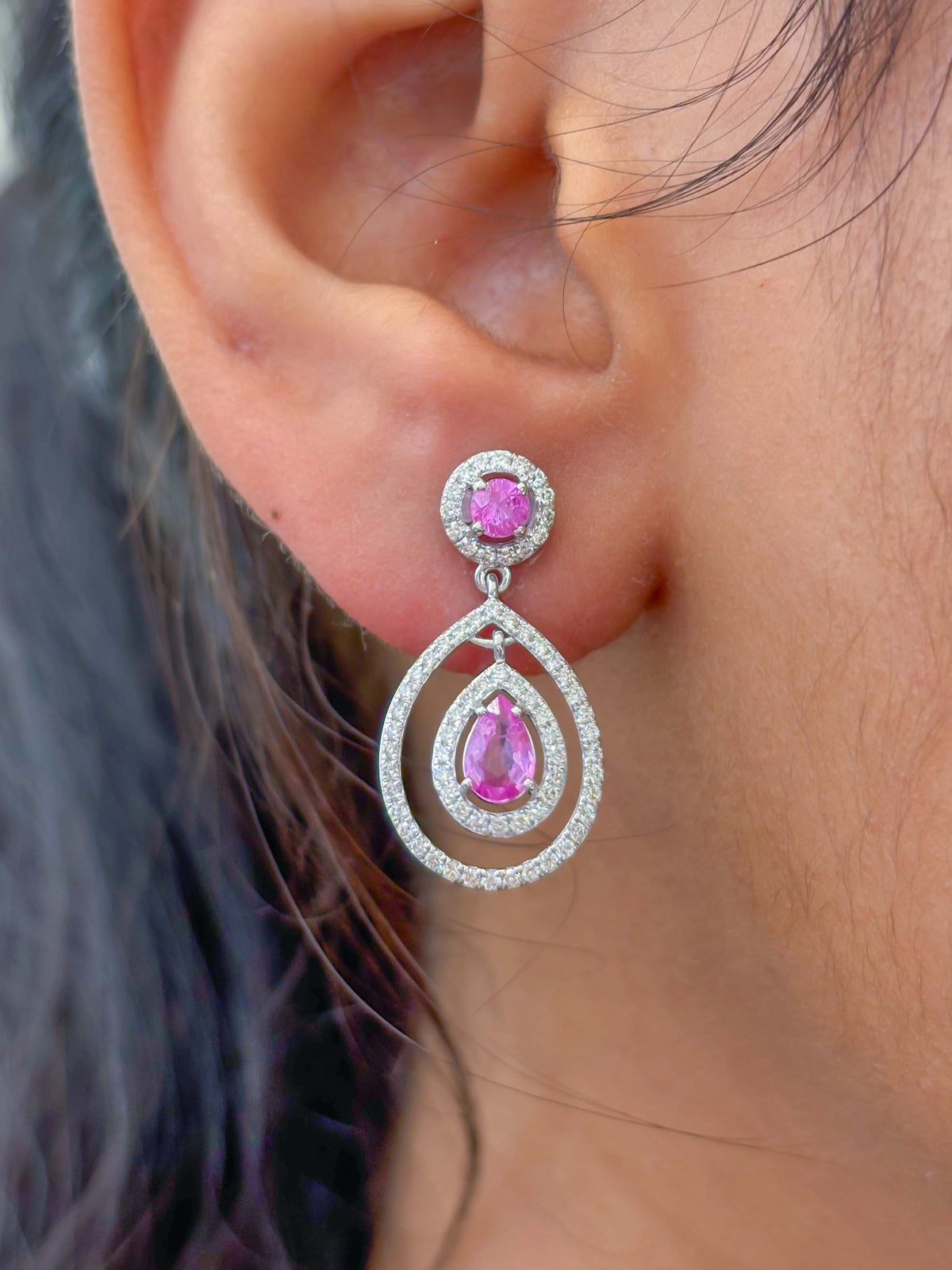 Pink Sapphire Diamond Earrings