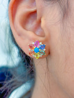 Rainbow Sapphire Turquoise Diamond Earrings