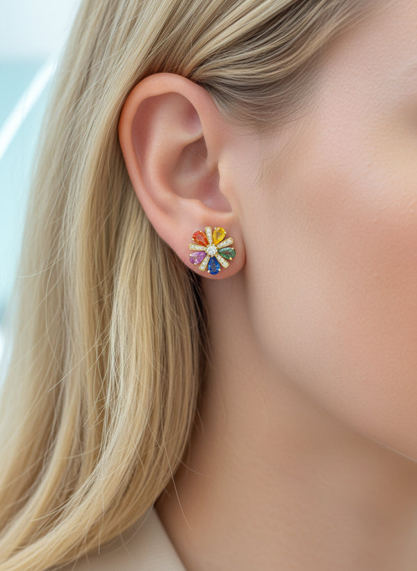 Rainbow Sapphire Diamond Earring