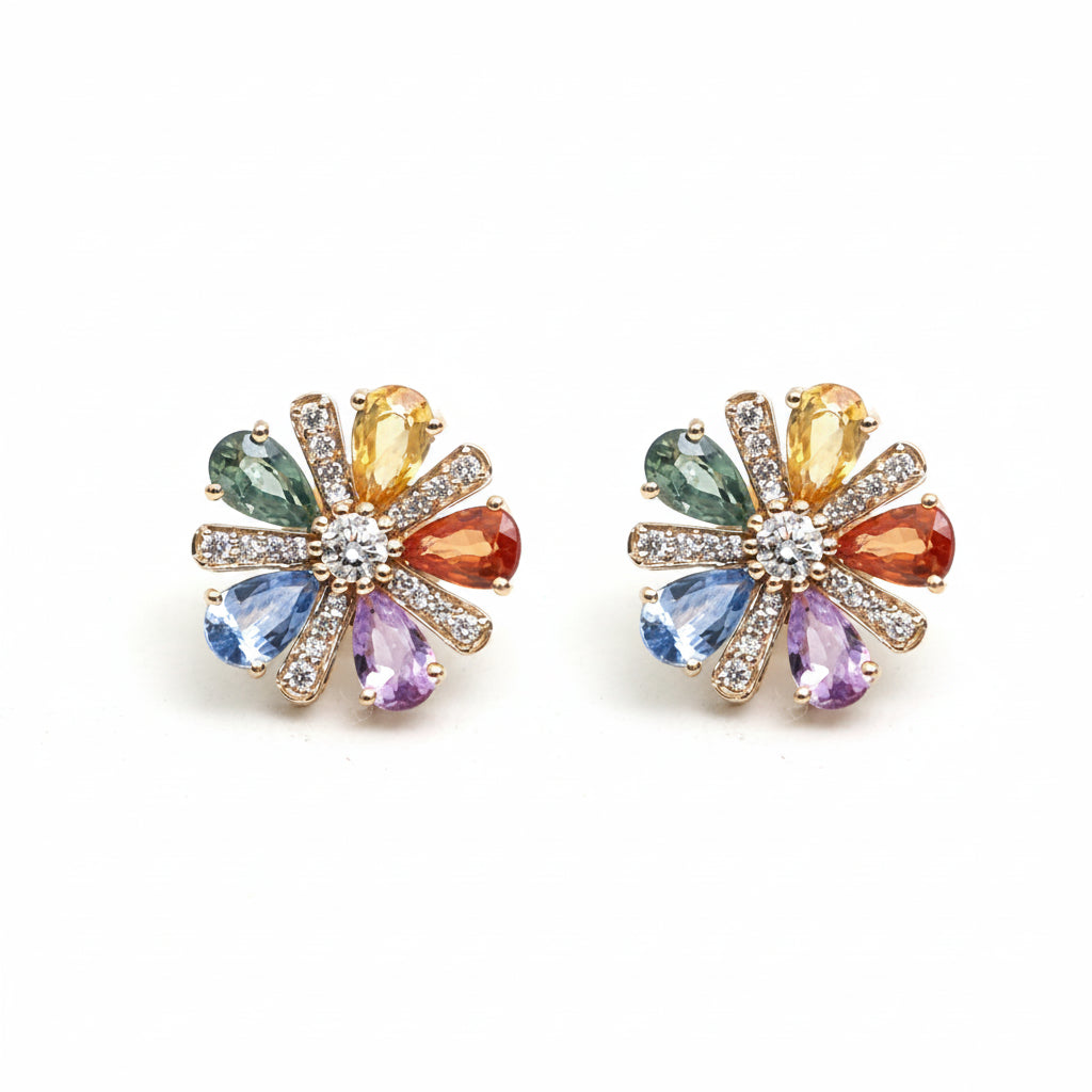 Rainbow Sapphire Diamond Earring