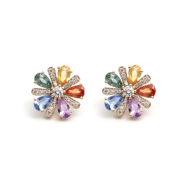 Rainbow Sapphire Diamond Earring