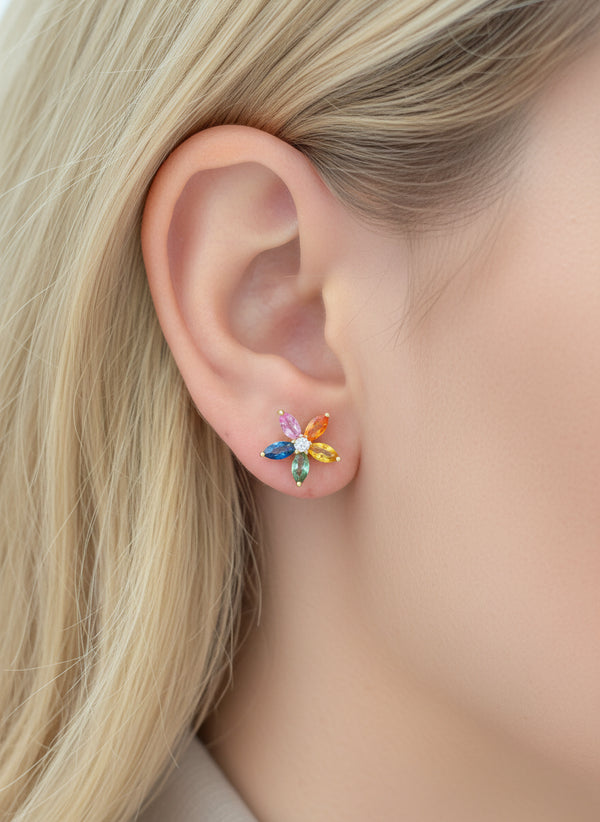 Rainbow Sapphire Diamond Earring