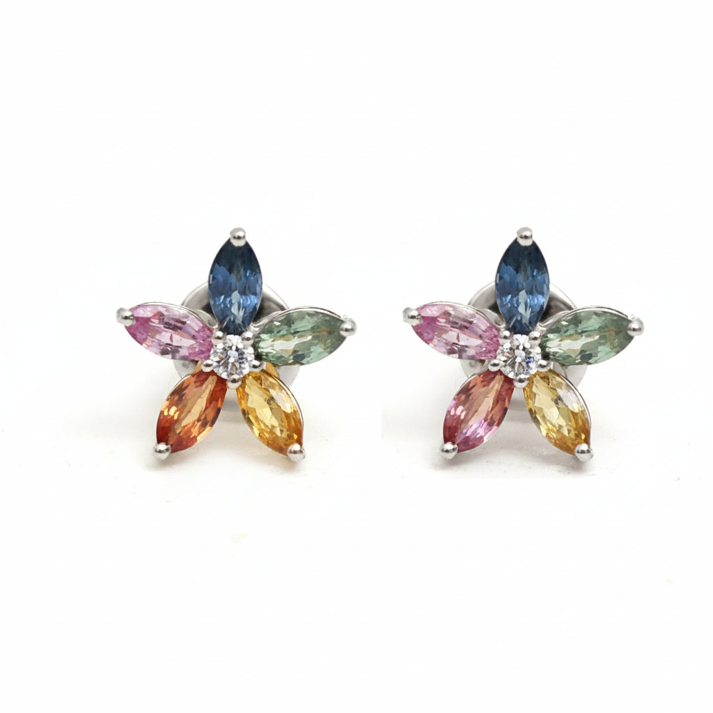 Rainbow Sapphire Diamond Earring