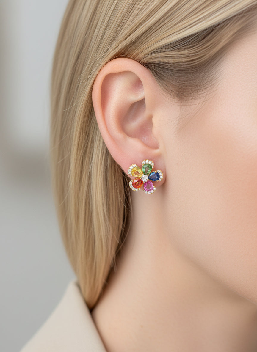 Rainbow Sapphire Diamond Earring