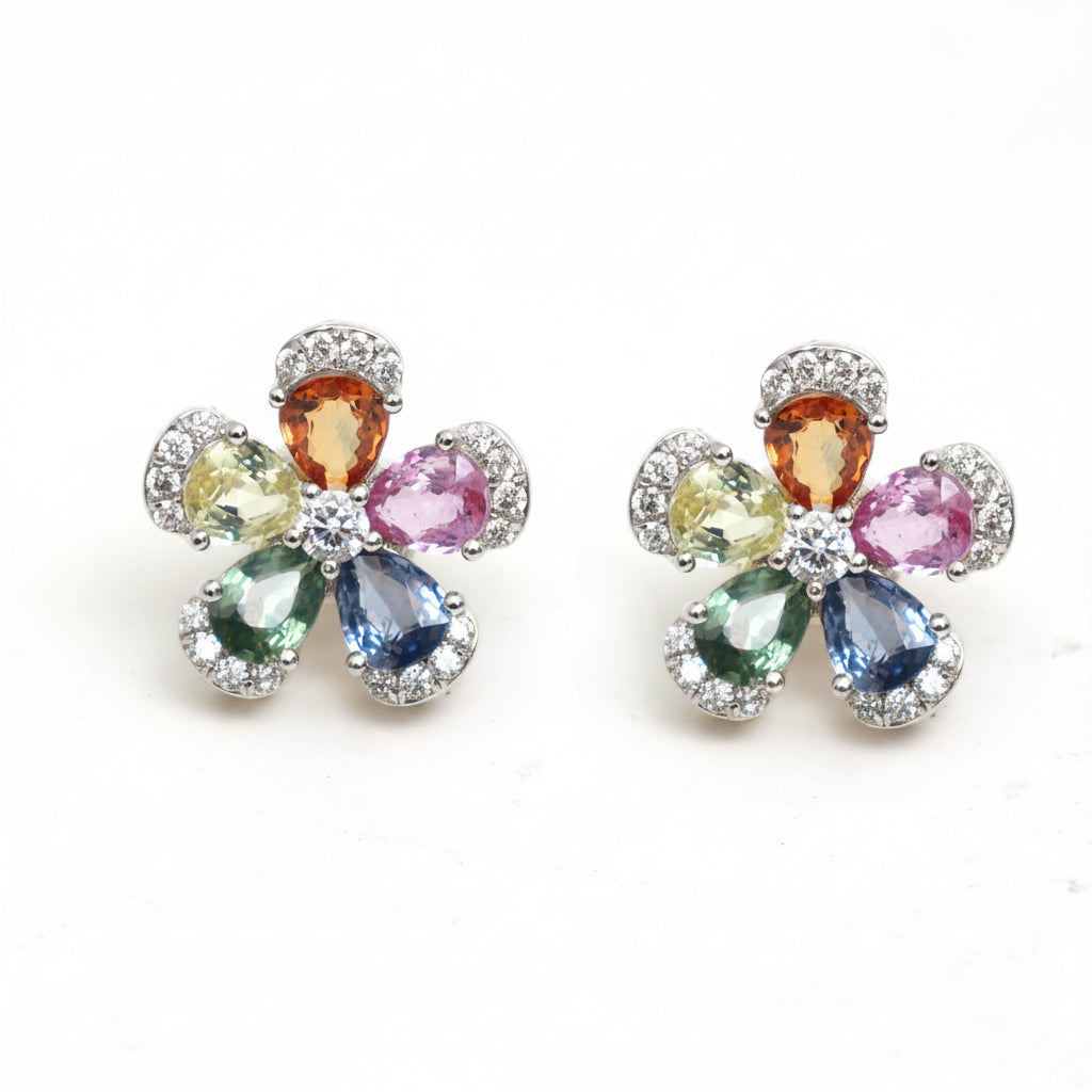 Rainbow Sapphire Diamond Earring