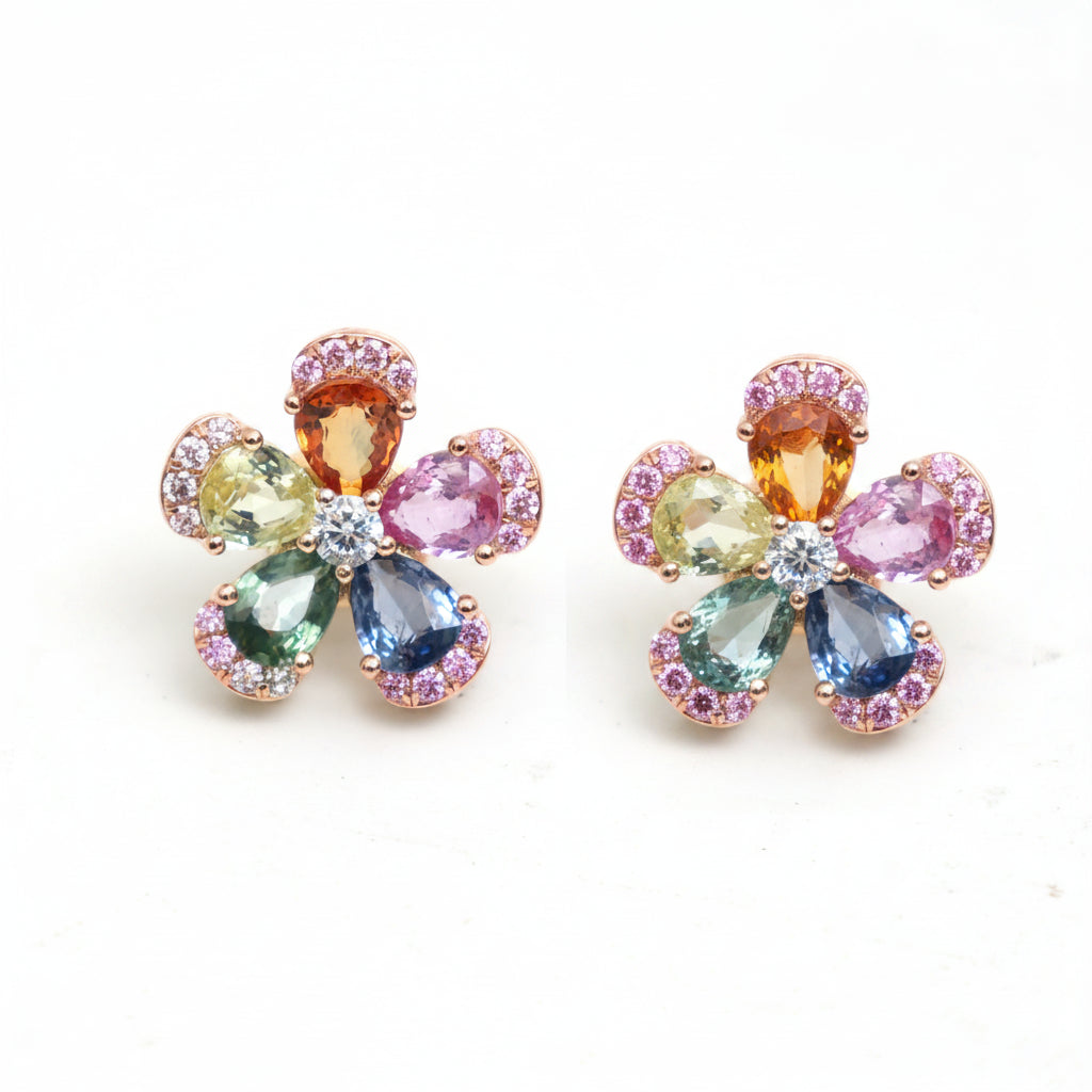 Rainbow Sapphire Diamond Earring