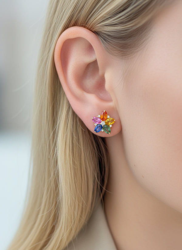 Rainbow Sapphire Diamond Earring