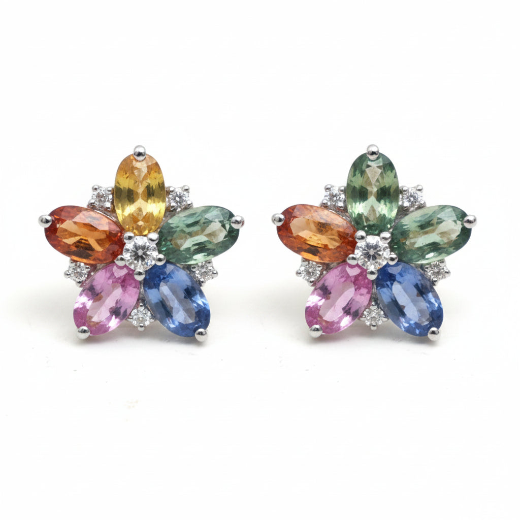 Rainbow Sapphire Diamond Earring