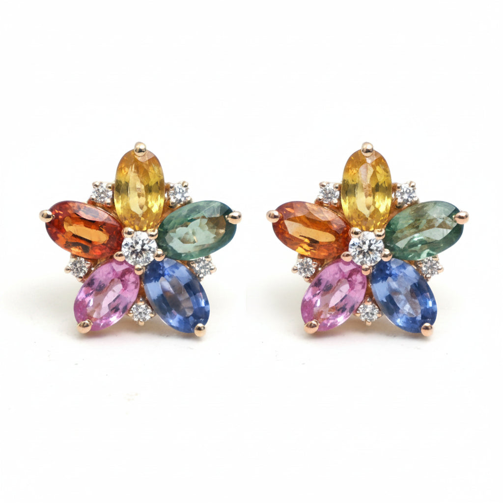 Rainbow Sapphire Diamond Earring