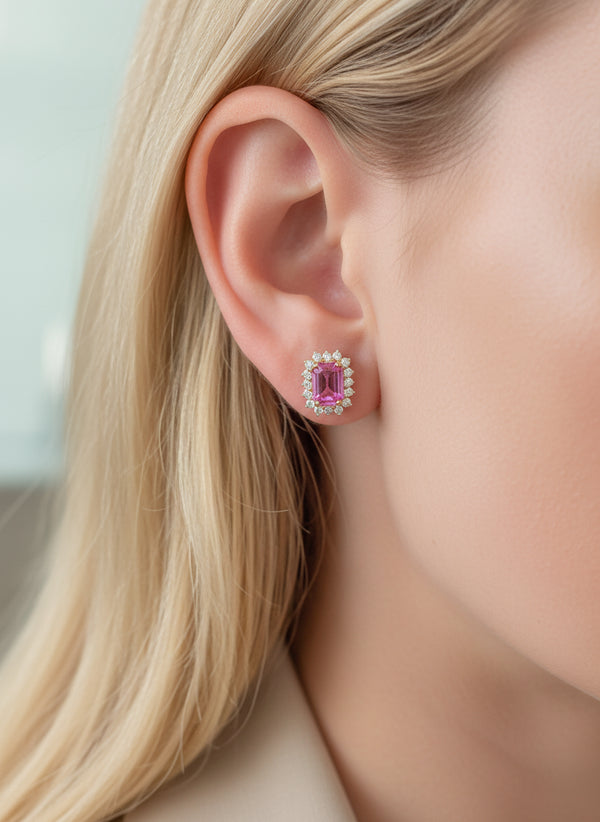 Pink Sapphire Diamond Earring