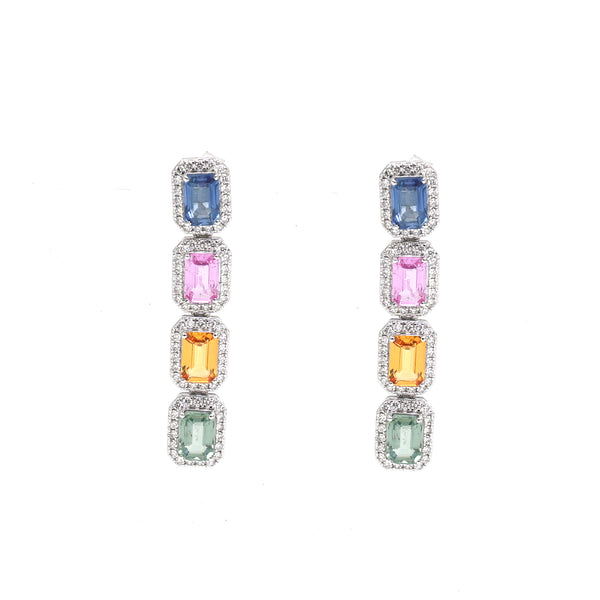 Rainbow Sapphire Diamond Earrings