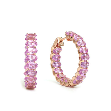 Pink Sapphire Oval Mini Hoops