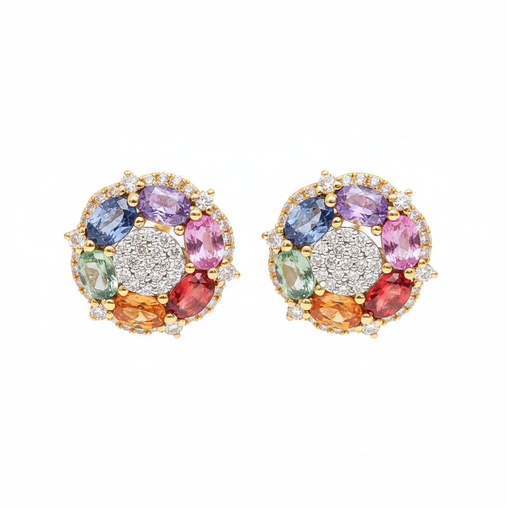 Rainbow Sapphire Diamond Earring