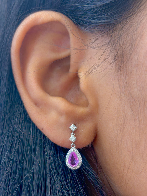 Pink Sapphire Diamond Earrings