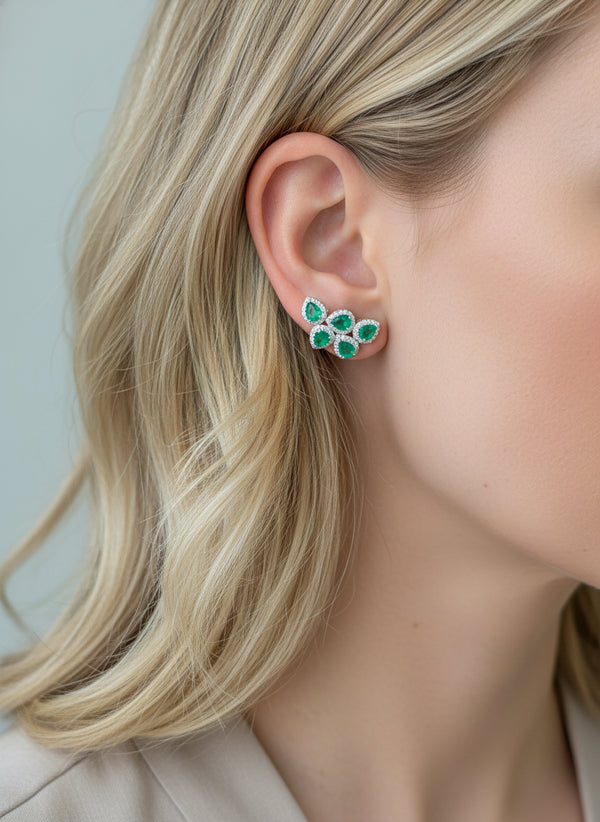 JPERG-3491/9300 Emerald Diamond Earring