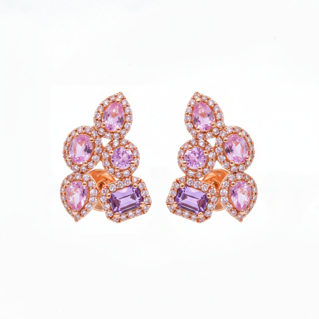 Pink Sapphire Diamond Earring
