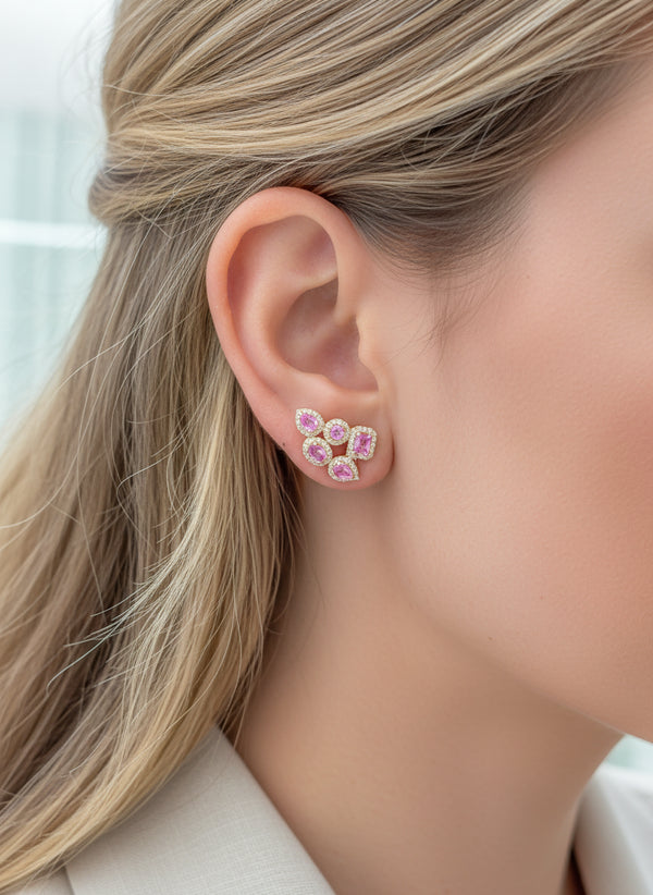 JPERG-3495/9357 Pink Sapphire Diamond Earring